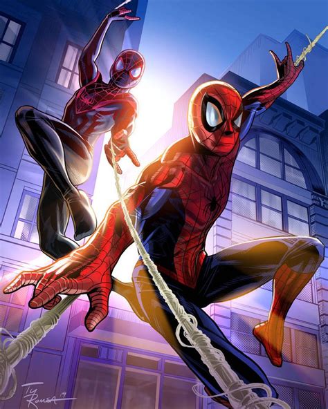 Peter Parker And Miles Morales Spidermen By Tyromsa On Deviantart Spiderman Artwork Miles