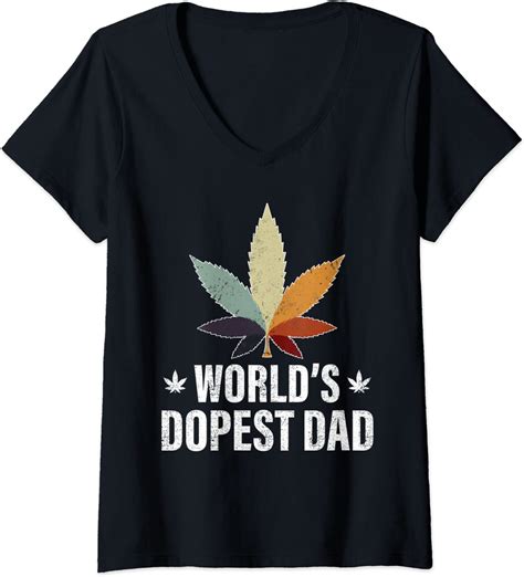 Womens Worlds Dopest Dad Cannabis Leaf Weed Fathers Day Men V Neck T