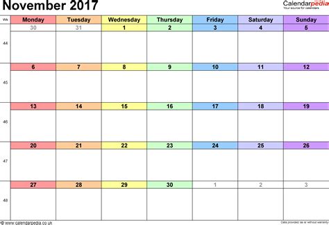 Calendar November 2017 Uk With Excel Word And Pdf Templates