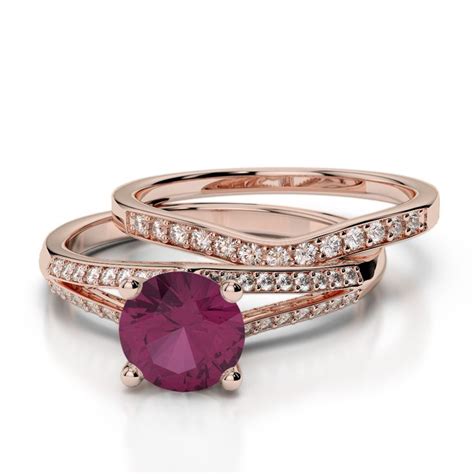 Pin On Ruby And Rose Gold Bridal Set Ring