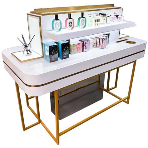 Cosmetic Showcase Popular Makeup Counter Retail Stand With Metal Frame