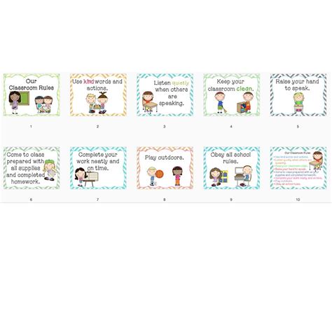 10pcsset Classroom Rules Learn English Flash Cards Wall