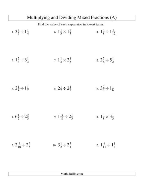 Adding Subtracting Multiplying And Dividing Fractions Worksheet