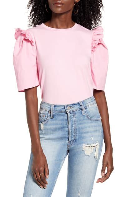 Mini Ruffle Puff Sleeve T Shirt In Pink In 2020 Puff Sleeve Fashion