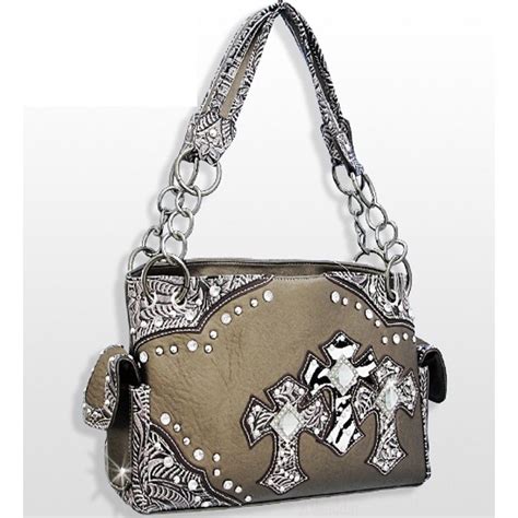 Handbags Bling And More Pewter Western Style Triple Cross With Diamonds