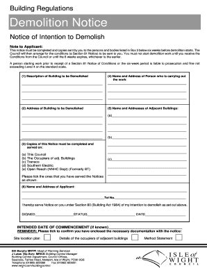 Fillable Online Building Regulations Demolition Notice Fax Email Print