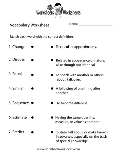 Vocabulary Building Worksheet