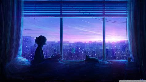Bagaimana cara mengunduh gambar ini dengan kualitas hd? Girl and Cat Illustration Ultra HD Desktop Background ...