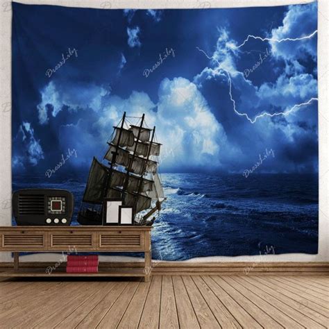Lightning Ocean Ship Print Tapestry Wall Hanging Art Hanging Art