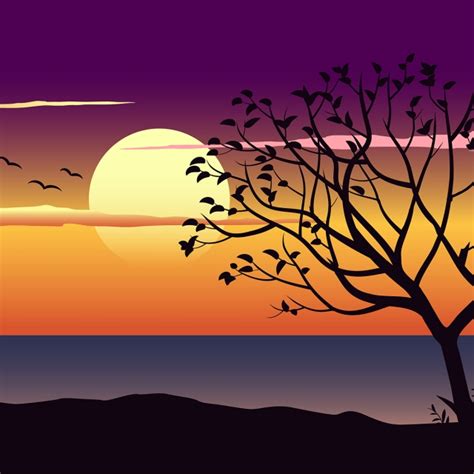 Lonely Tree In Sunset Background Wallpaper Background Nature