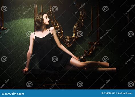 Brunette Girl In Black Dress Stock Photo Image Of Beautiful Elegant