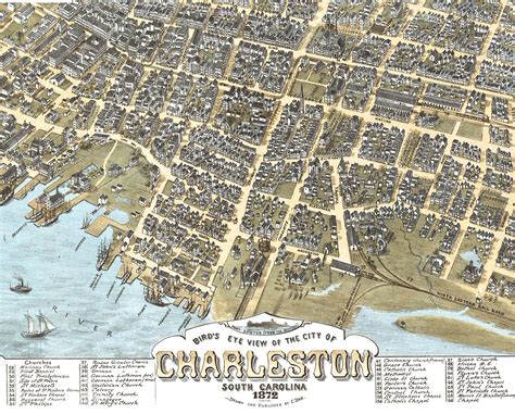 Charleston South Carolina In 1872 Birds Eye View Map Aerial