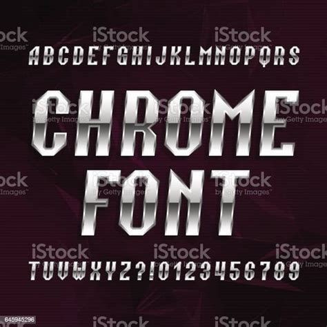 Chrome Alphabet Font Metallic Effect Italic Letters And Numbers Stock