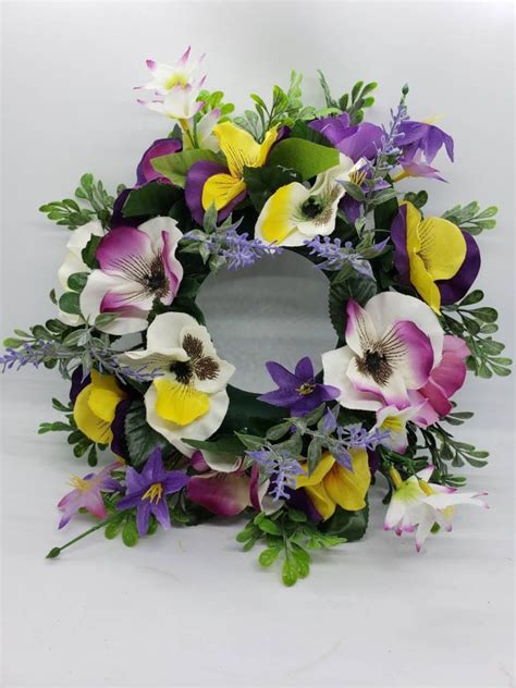 Candle Ring Wreath Centerpiece Floral Assortment Of Pansies Etsy