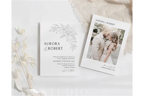 Modern Wedding Invitation Template Minimal Canva Boho Details Card Flo