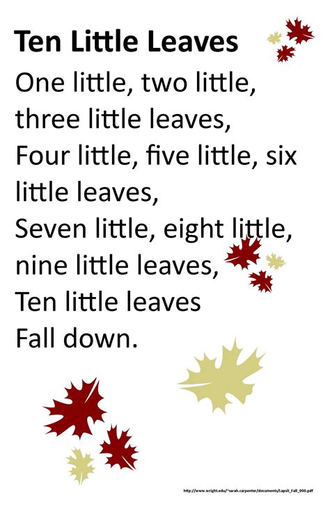 Itty Bitty Rhyme Ten Little Leaves Fall Preschool Activities
