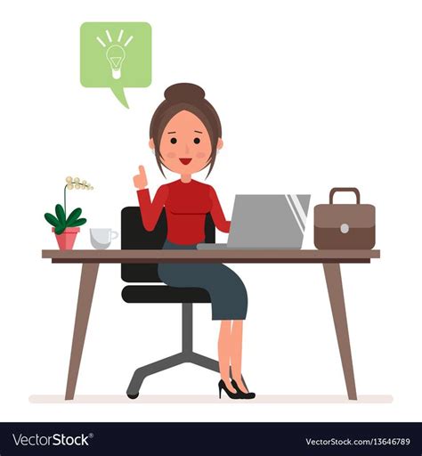 Businesswoman Or Secretary Works At The Computer Vector Image On