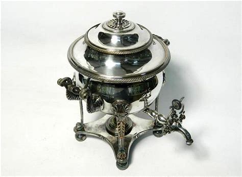 An Antique Old Sheffield Silver Plate Kettle With Spirit Burner Tea