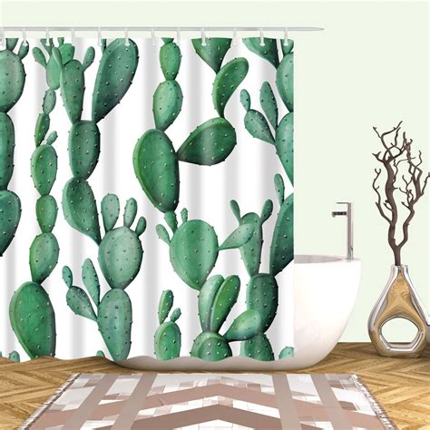 Prickly Pear Cactus Shower Curtain Seamless Green Botanical Plant