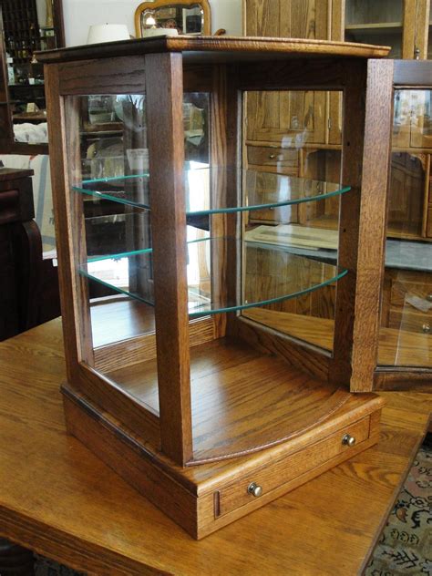 Small Oak Table Top Display Case With Curved Glass Door Bread