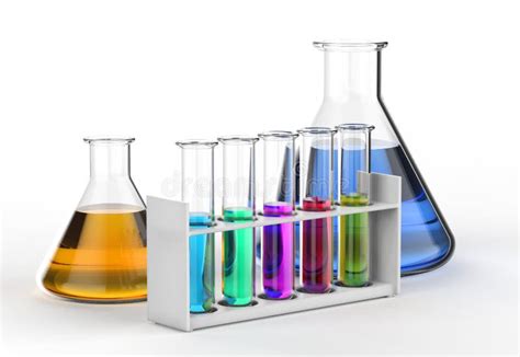 Laboratory Glassware With Colorful Liquid Stock Illustration