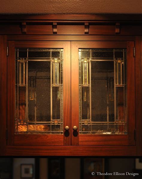 Traditional style kitchen in new home. Prairie School leaded glass for kitchen cabinetry - by ...