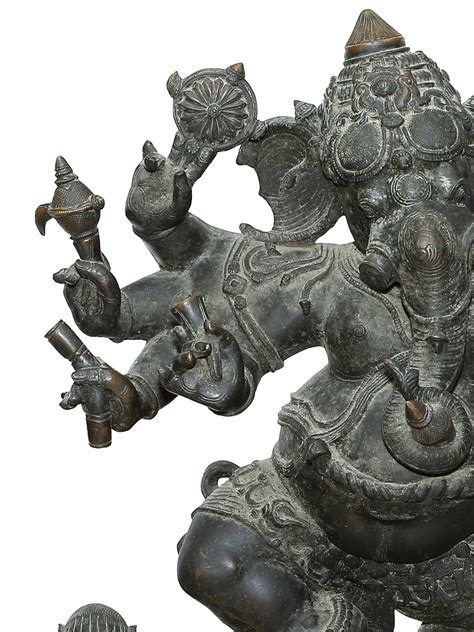 39 Large Eight Hands Dancing Ganesha Panchaloha Bronze Statue