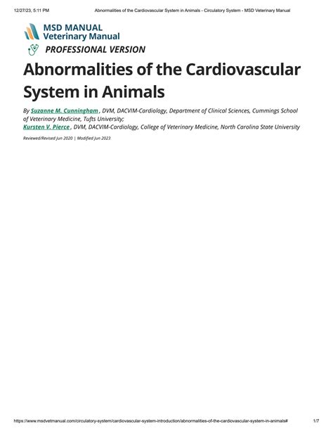 Solution Abnormalities Of The Cardiovascular System In Animals