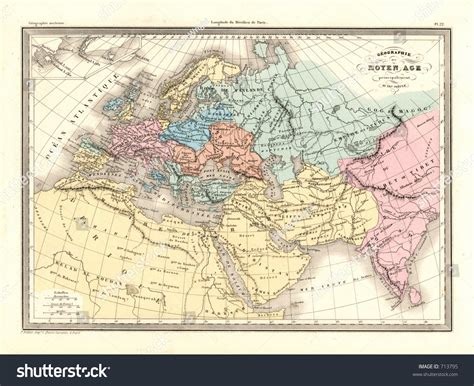 Antique Map Europe Middle Ages Crusades Stock Illustration