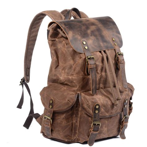 Handmade Canvas Leather Backpack Large Travel Backpack Hiking Etsy In