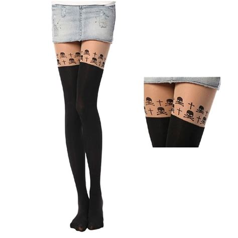 Sexy Black Cute Cat Tattoo Socks Sheer Pantyhose Mock Stockings Tights