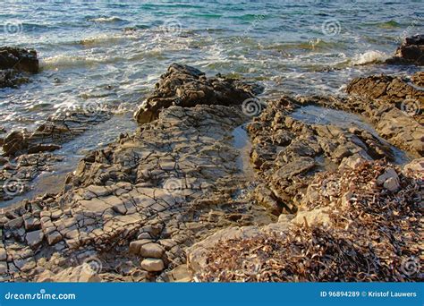 Eroded Limestone Rocks On The Coast Of The Adriatic Sea Stock Image