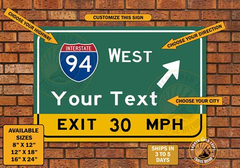 Personalized Interstate Highway Sign 12 X 18 Metal Wall Decor Travel