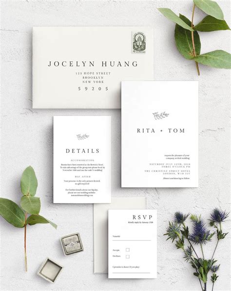 Download Minimal Wedding Invitation Template Set, RSVP, Details Card, Envelope, Instant Download ...