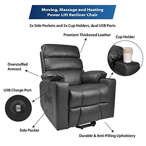 Maxxprime Electric Power Lift Recliner Chair Sofa With Massage And Heat For Elderly Pu Faux