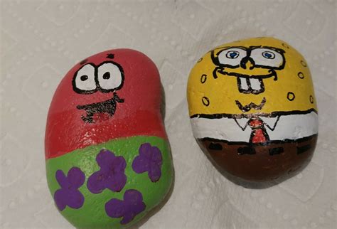 Spongebob And Patrick Painted Rocks Kids Painted Rocks Kindness Rocks
