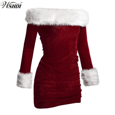 M Xxl High Quality Sexy Red Velvet Christmas Costumes Women Christmas Party Dress Adult Santa