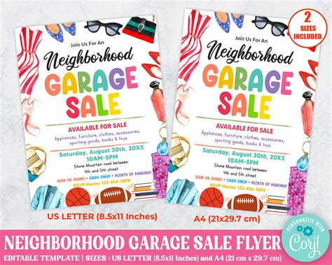 DIY Garage Sale Flyer Template | Neighborhood Yard Sale Event Flyer