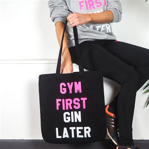 Gym First Gin Later Tote Bag By Rock On Ruby