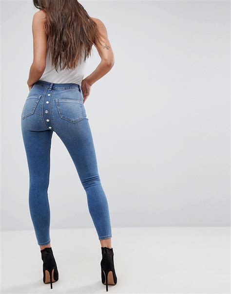 Asos Ridley High Waist Skinny Jeans With Popper Back Detail In Vintage Best Jeans For Women