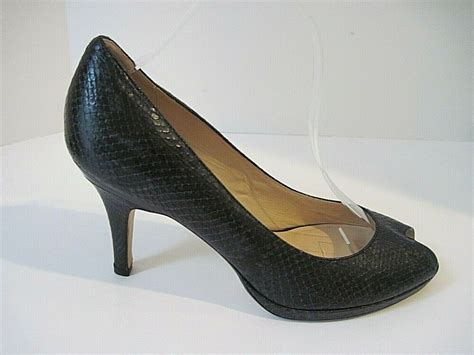 Cole Haan N Air Black Leather Reptile Open Toe Pumps Heels Size 11 B