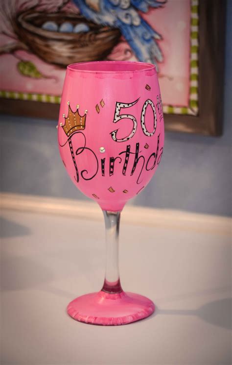 Hand Painted 50th Birthday Wine Glass Etsy Birthday Wine Glass 50 Birthday Wine Glass 50th