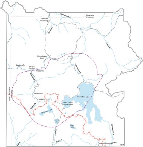 Map Of Yellowstone Showing Major Rivers And Continental Divide Us