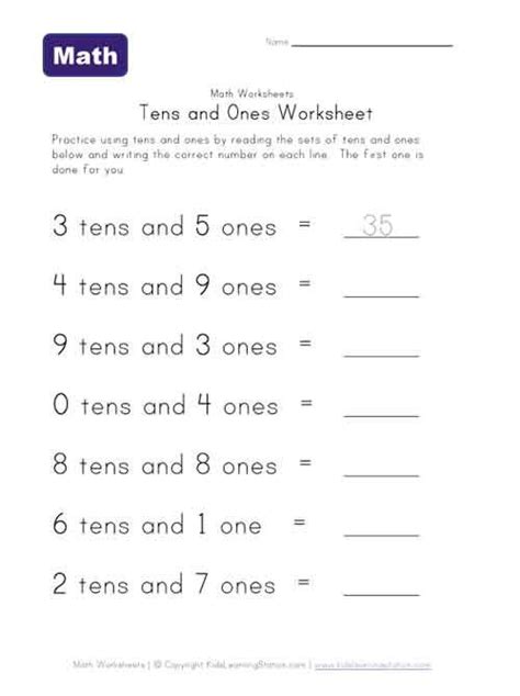 Children, teachers and parents have the freedom to use materials from any topic depending on their needs; Counting Tens and Ones | Tens and ones worksheets, Place ...