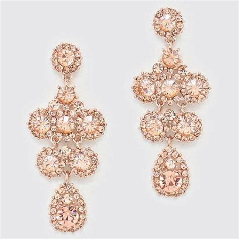 Crystal Chandelier Bridal Earrings Rose Gold Peach Champagne Prom