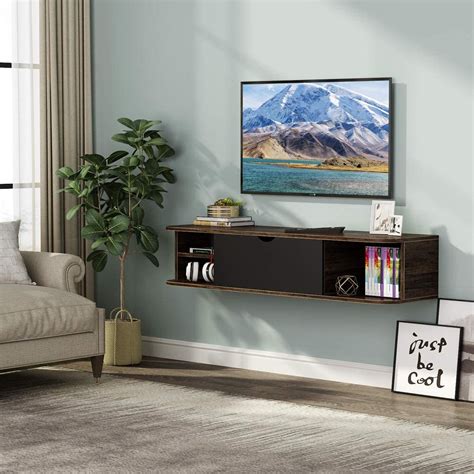 Ribesigns Rustic Wall Mounted Media Console With Door Floating Tv