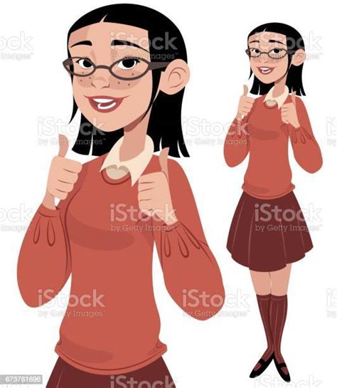 nerdy girl 2 thumbs up stock illustration download image now full body isolated adult