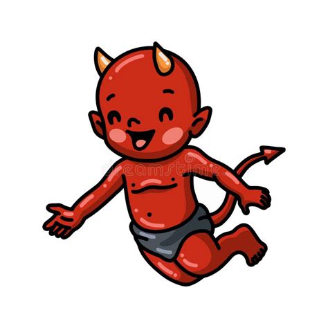 Cute Little Devil Cartoon Waving Hand Stock Vector Illustration Of