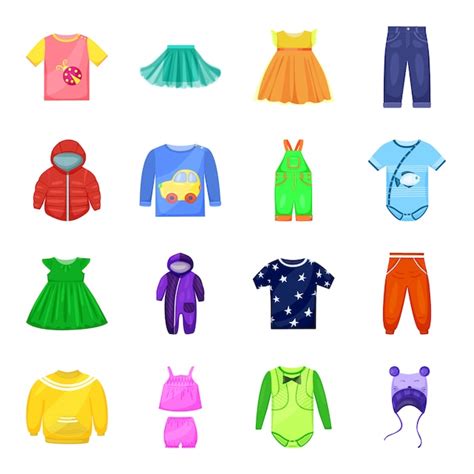 conjunto de ropa de dibujos animados para los niños y niñas ilustración vectorial ilustraciones