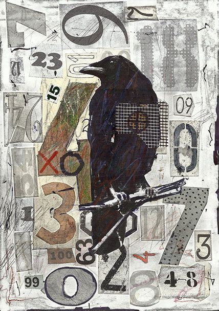 Raven Print 692 Ink Drawing Illustration Collage Art Mixed Media